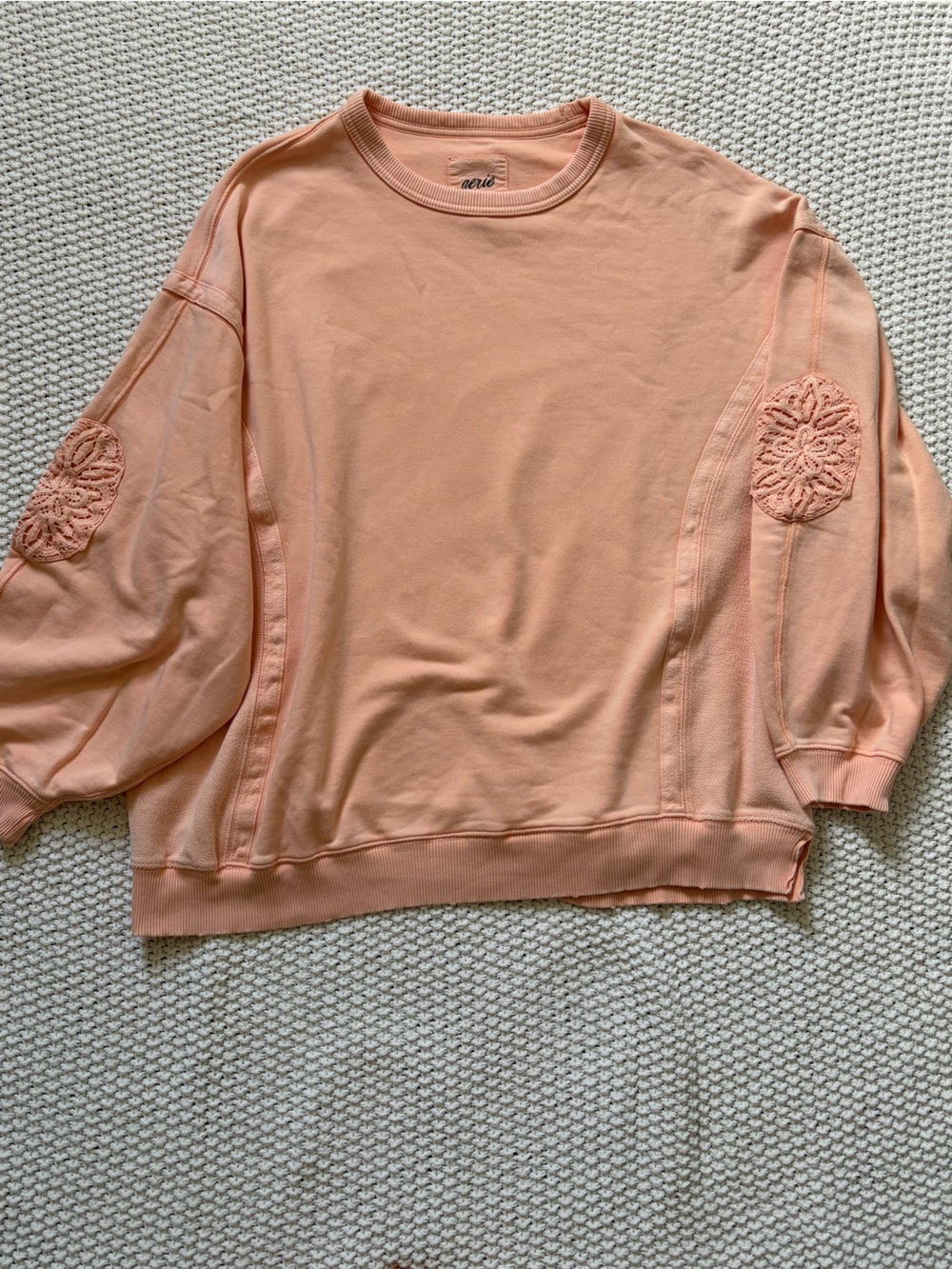 aerie Peach Crochet-Elbow Lounge Sweatshirt